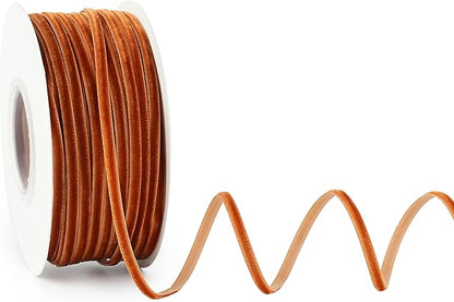 MAYREEL 1/8 Inch Copper Velvet Ribbon Thin Golden Brown Vintage Ribbon for Wedding Invitations Crafts Gift Wrapping Party Favor Boxes 50 Yards