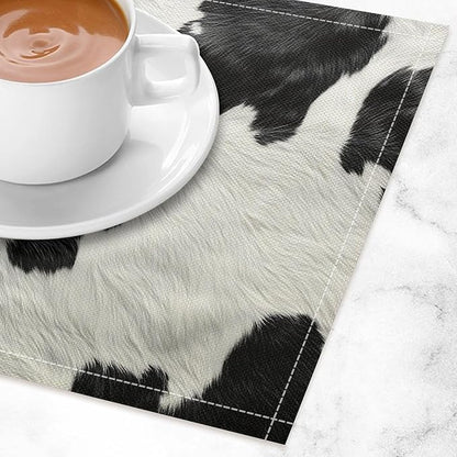 Cow Print Placemats Set of 4 Western Rustic Farmhouse Abstract Cowhide Print Art Printed Dining Table Mats for Restaurant Home Kitchen Holiday Decor 12x18in