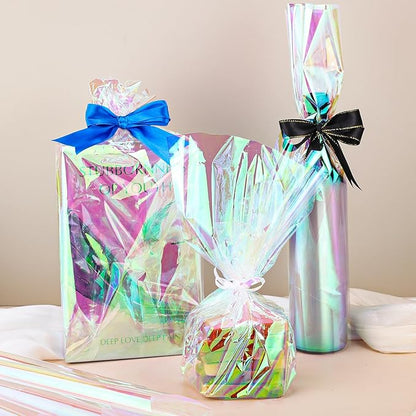 woric 82 Ft X 17 In Cellophane Wrap for Gift Baskets Christmas Iridescent Cellophane Wrap Roll Gift Basket Wrapping Plastic for Gifts Basket Treats Party Favor Birthday Wedding Crafts