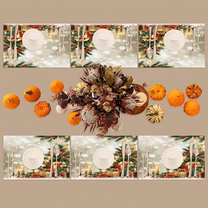 Xmas Christmas Tree Green Placemats Set of 1 PVC Vinyl Non Slip Table Mats Heat Resistant Place Mats Washable Wipeable Dining Table Mat for Kitchen Decor Party Indoor Outdoor Decorative Gift