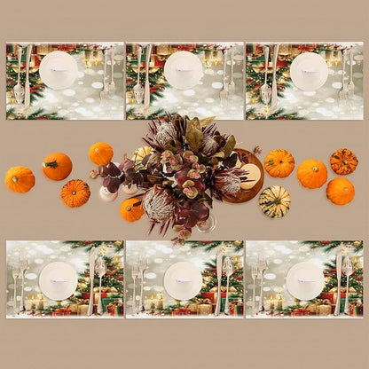 Xmas Christmas Tree Green Placemats Set of 4 PVC Vinyl Non Slip Table Mats Heat Resistant Place Mats Washable Wipeable Dining Table Mat for Kitchen Decor Party Indoor Outdoor Decorative Gift