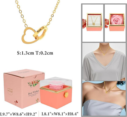 ‌TINGKU Eternal Real Rose Gift Box for Women, Preserved Rose with Customized Name Engraved Heart Necklace, Personalized Romantic Gift for Wife, Girlfriend, Mom, Mother's Day Love Keepsake