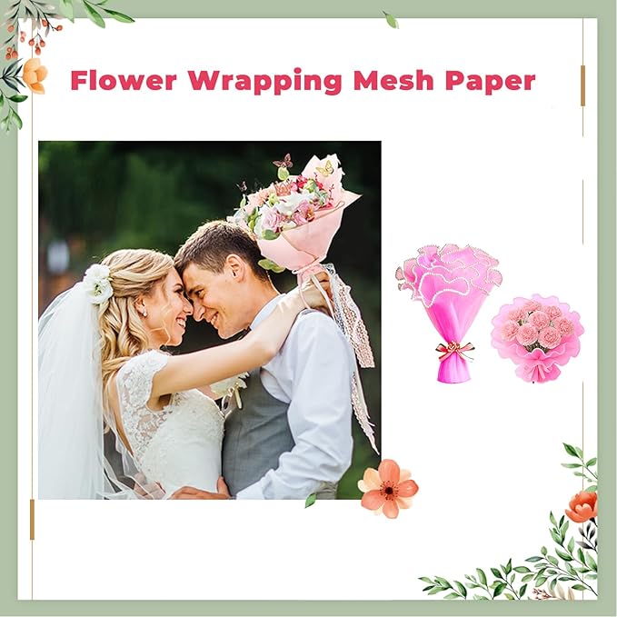 Cftone 4 Yards Pearl Edge Flower Wrapping Mesh Paper with 3/5 inch Organza Ribbon 50 Yard Gift Wrap Ribbon, Bouquet Transparent Mesh Wrapping Paper for Mother's Day Valentine's Day Wedding Graduation Birthday Gift (Black with 50 Yard Black Ribbon)