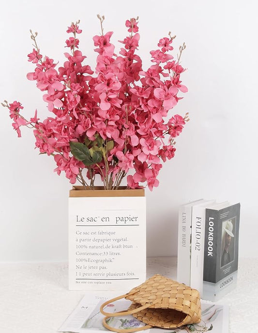 Hot Pink Delphinium Artificial Flower 6PCS Lifelike Silk Larkspur Flowers Plant 35.43" Long Stem Blossoms Fake Flowers for Tall Vase Floral Arrangements Home Table Wedding Decor(Hot Pink)