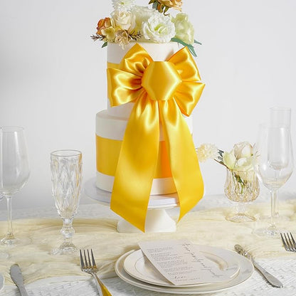 MEEDEE Yellow Satin 3 Inch Ribbon Lux Double Faced Satin Ribbon Wide Fall Autumn Colored Ribbons by 10 Yards Yellow Ribbons for Christmas Tree, Weddings, Flower Bouquet, Wreath Bow Making
