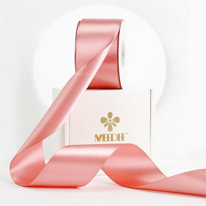 MEEDEE Blush Satin 2 Inch Ribbon Pink Double Faced Ribbon by 25 Yards Silk Ribbons Luxurious Satin Ribbons for Crafts, Weddings, Flower Bouquet, Cake Decoration