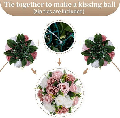 Sziqiqi Pink Flores Artificiales para Decoracion Silk Flower Ball for Wedding Centerpiece Fake Dusty Rose Flowers Artificial Floral Arrangement Center Piece Kissing Bouquet for Party