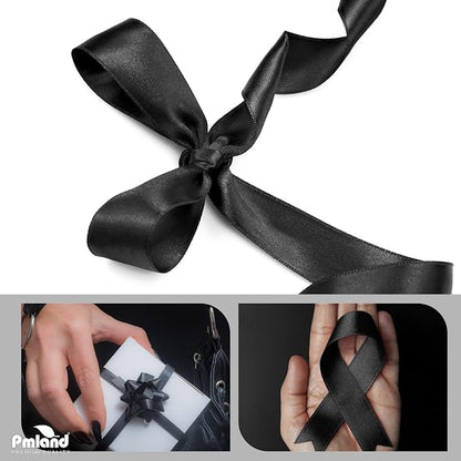 PMLAND Black Fabric Satin Ribbon 3/8'' Inch x 27 Yards Double Faced Use for Crafts Gift Wrapping Floral Bouquets Ornaments Hair Bows Party Decoration