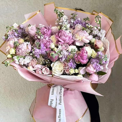 WRAPAHOLIC 20 Sheets Flower Wrapping Paper - 22.4 x 22.4 inch Pastel Pink with Gold Edge Water-Resistant Floral Bouquet Wrapping Paper, Florist Supplies Packaging Paper for Wedding Birthday Gift DIY
