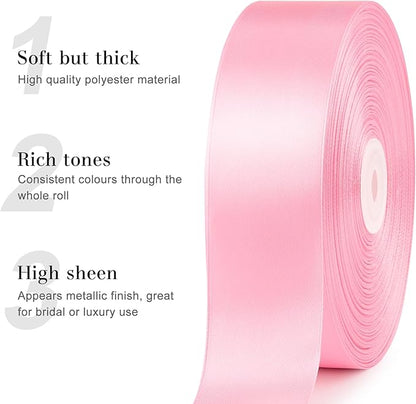 1-1/2 Inches 100 Yards Pink Satin Ribbon, Solid Fabric Ribbon Roll for Flower Bouquets, Gift Wrapping, Wedding, Handmade Crafts