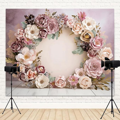9x6ft Wedding Backdrop Purple Pink Floral Theme Photography Background White Flower Garland Green Leaves Bridal Shower Banner Decorations Girls Birthday Party Baby Portrait Photo Booth Prop