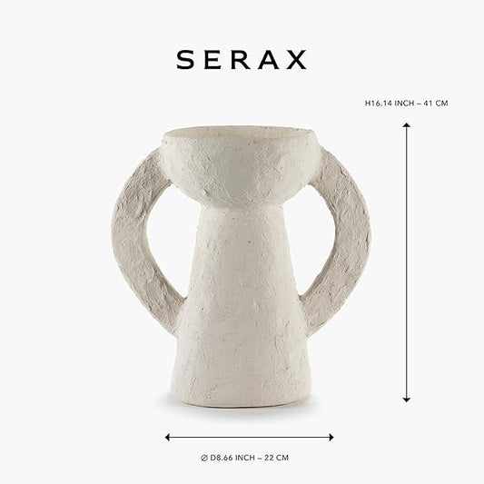 Serax Decorative Vase with Handles | Earth interior accessories by Marie Michielssen | White Paper Mache Home Decor Living Room on Coffee Table | Kitchen Decorations | Entryway Table Decor Shelf Pot L
