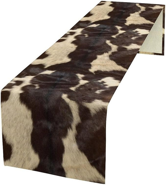 Cow Print Table Runner, Cowhide Print Western Style Table Runner Country Farmhouse Cottage Cow Patten Table Decoration for Home Kitchen Dining, 13x60 Inch