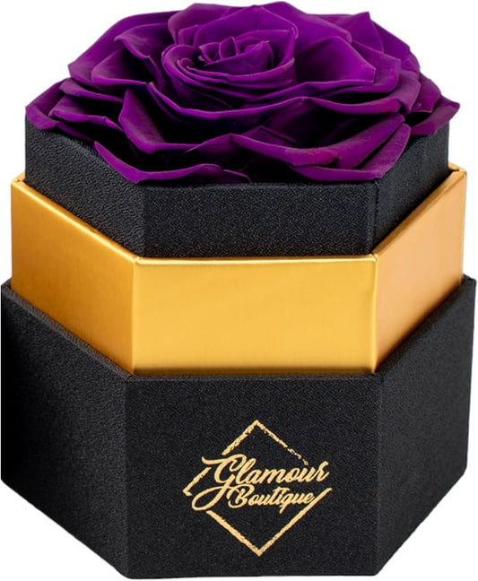 GLAMOUR BOUTIQUE Eternal Preserved Roses in a Box - Flowers Forever, Rose Forever in a Box for Wife, Birthday Gifts for Her, Single Rose, Purple