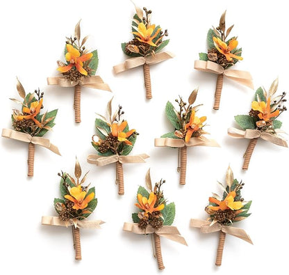 Ling's Moment Boutonniere for Men, 10pcs Groomsmen Guest Boutonniere, Artificial Flowers for Wedding Décor/Prom/Homecoming,etc.Burnt Orange Terracotta