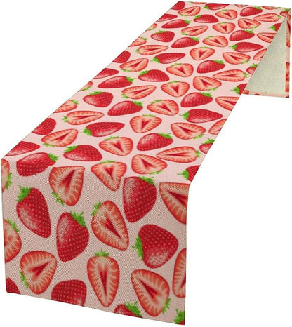 Strawberry Table Runner, Spring Summer Fruit Birthday Party Decorations Dining Room Home Kitchen Table Decor 13 x 90In