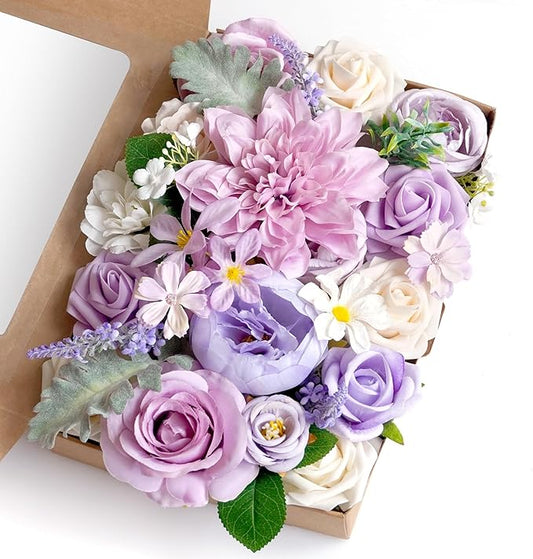 Purple Artificial Flowers Combo Box Wedding Decor,Fake Flowers,Flowers for Decoration,Silk Flowers for Home Decor Indoor,Cake Flowers,Faux Flowers for Crafts