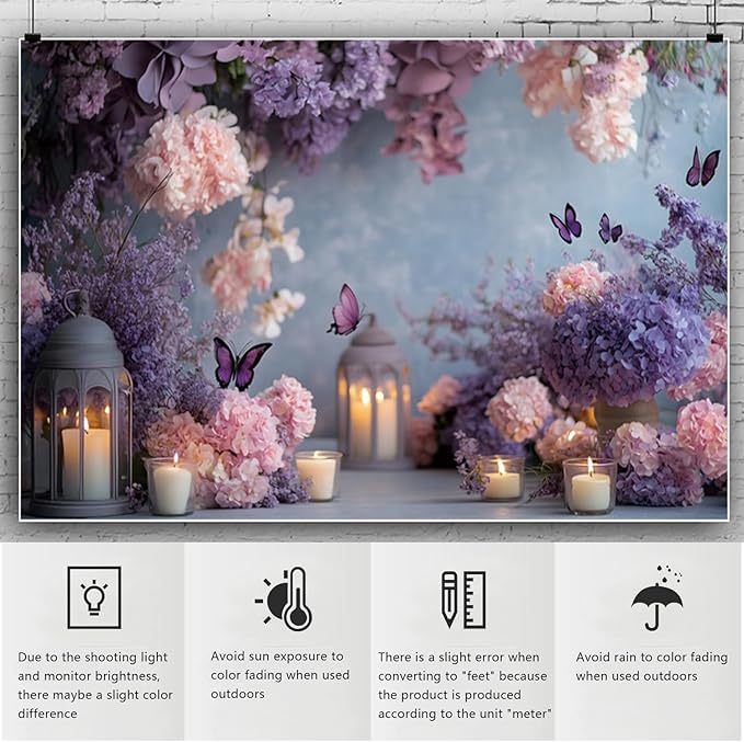 YongFoto Elegant Flower Wall Backdrop 5x3ft Floral Butterfly Candle Photography Background Baby Bridal Shower Wedding Girl Birthday Party Banner Room Decor Portrait Photoshoot Wallpaper Photo Booth