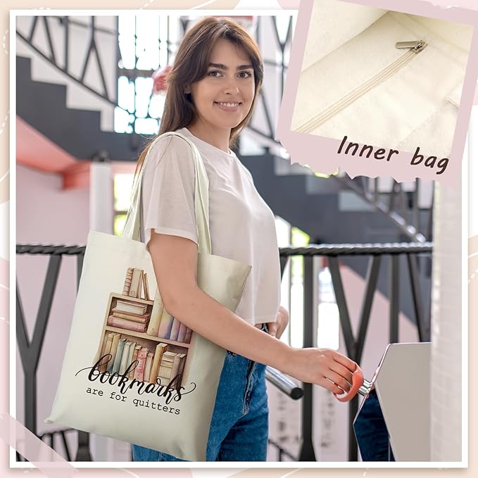 Sweetude 8 Pcs Christmas Book Lovers Club Gifts Bulk Canvas Tote Bags Bookish Librarian Reader Gift for Women Teacher Present(Book,Flower)