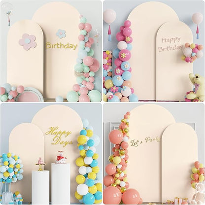 Putros Metal Arch Stand with Cover Set of 2 Beige Spandex Fitted Wedding Arch Cover and Round Top Chiara Backdrop Stand for Birthday Party Baby Shower Decoration 7.2FT, 6FT