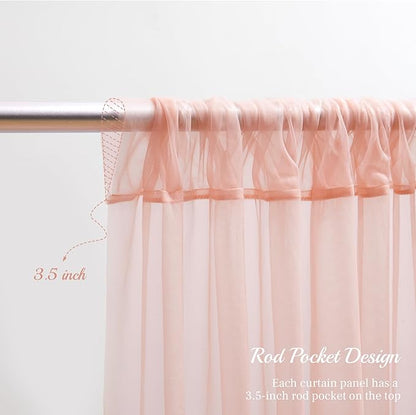 10x10ft Peach Tulle Backdrop Curtain with Lights String for Parites, Sheer Backdrop Curtains for Wedding Baby Shower Birthday Party Photo Shoot Decorations