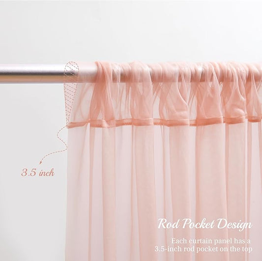 20x8ft Peach Tulle Backdrop Curtain with Lights String for Parites, Sheer Backdrop Curtains for Wedding Baby Shower Birthday Party Photo Shoot Decorations