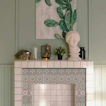 CHGCRAFT 36 Pcs 4 Style Wall Stickers Pink Flower Pattern Peel and Stick Wall Tile Sticker Vintage Flower Waterproof Self Adhesive Stick on Tile Decals for Kitchen Bathroom Art Decor, 4×4 Inch