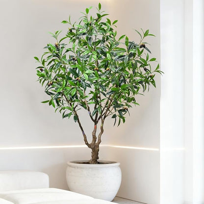 Olive Tree 7.5ft New Large Fruit, New Large Leaves - Artificial Tree, Fake Tree & Faux Tree with Sturdy Base for Indoor Outdoor Office Decor