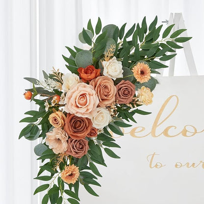 Ting's time Wedding Arch Flower Kit of 2 for Wedding Party Welcome Sign Floral Swag Decoration Reception Backdrop Floral Decor, Wedding Arch Flower, Party Flower Decoration（Terracotta & Champagne）