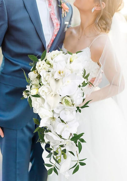 Bridal Bouquets for Bride,10 Inch White Wedding Bouquets for Bride for Ceremony Anniversary Wedding Bridal Shower(White Green)