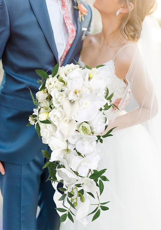 Bridal Bouquets for Bride,10 Inch White Wedding Bouquets for Bride for Ceremony Anniversary Wedding Bridal Shower(White Green)