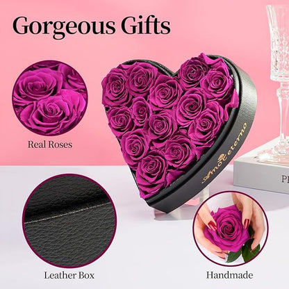 Flower, Forever Roses in A Box, Fresh Flowers, Birthday Gifts for Her, Women, Mom, Girlfriend, Wife, Grandma,Purple Forever Roses