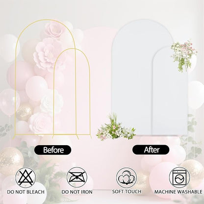 WEERRW White Arch Backdrop Cover Set of 2 Spandex Fitted Round Top Chiara Backdrop Stand Stretchy Wedding Covering for Event Birthday Party Banquet Decoration (6FT, 7.2FT)