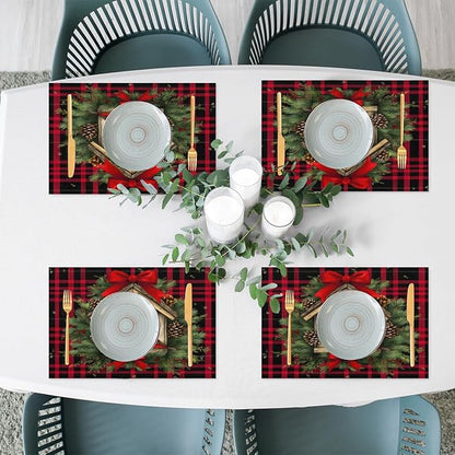 Christmas Art Waffle Cardinal Placemats Set of 1 PVC Vinyl Non Slip Table Mats Heat Resistant Place Mats Washable Wipeable Dining Table Mat for Kitchen Decor Party Indoor Outdoor Decorative Gift
