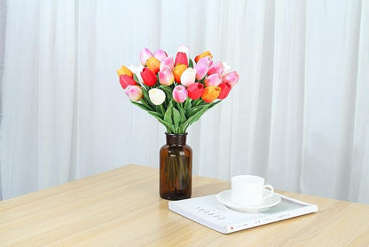 SITUMEIZI Fake Flowers Tulips Artificial Silk Flower 15pcs Real Touch 14" for Spring Easter Home Kitchen Wedding Bouquet Bulk Mother's Gift Day Decorations(Multicolor,5-3)