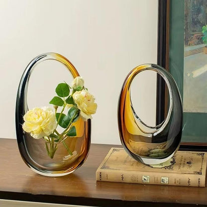 Crystal Vase, Modern Decorative Vase, Minimalist Floral Vase, Light Luxury Style for Home Decor, Centerpiece, Office, Pampas Grass, Dried Flowers, Flowers and Buds (B-Caramel)