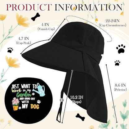 Garden Hats for Women Gardener Gifts Sun Protection Wide Brim Embroidered Hat with Neck Flap for Christmas Birthday