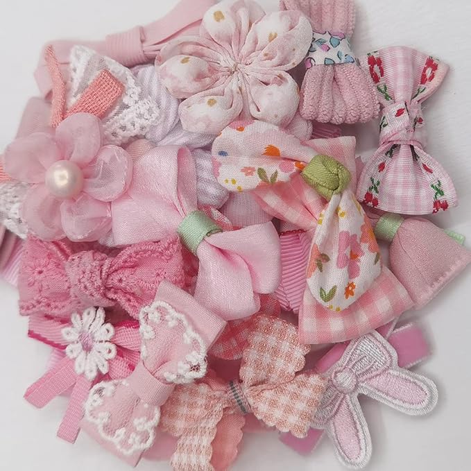 Chenkou Craft Mix Bulk Pink Random 20pcs Fabric Ribbon Flowers Bows Craft Wedding Ornament Appliques (Pink)