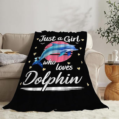 Dolphin Blanket for Girls Ocean Throw Blanket Sea Animal Soft Cozy Fleece Fuzzy Stuffed Plush Flannel Gifts for Women Kids Adults 40''x50''