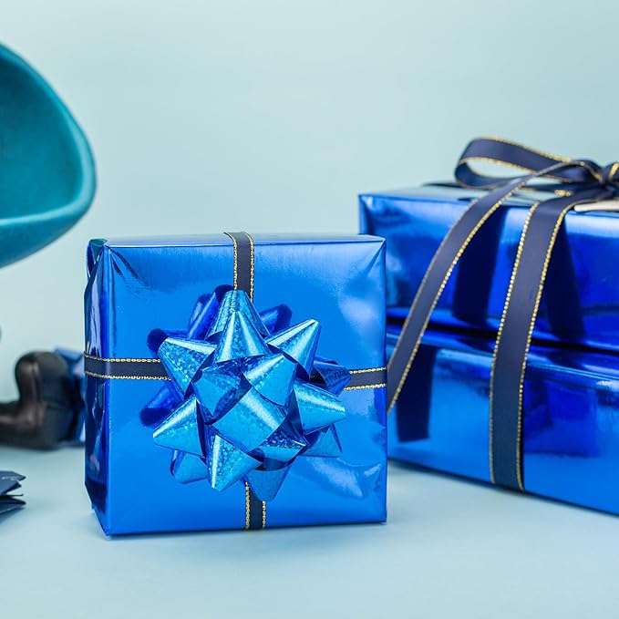 Merture Royal Blue Wrapping Paper Roll - 17 In X 784.4 In (92.6 sqft) Metallic Blue Solid Color Gift Wrap for Birthday, Fathers Day, Baby Shower, Hanukkah, Gender Reveal Party