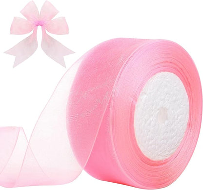 1-1/2 Inch x 50 Yards Sheer Organza Ribbon Chiffon Ribbon for Gift Wedding Flower Bouquet Wrapping Decorations Crafts (Light Pink)