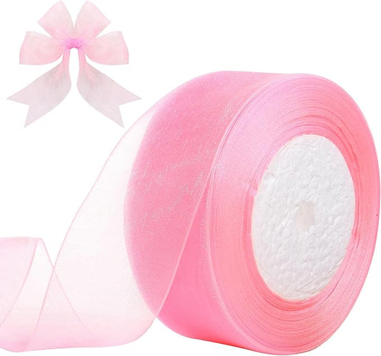 1-1/2 Inch x 50 Yards Sheer Organza Ribbon Chiffon Ribbon for Gift Wedding Flower Bouquet Wrapping Decorations Crafts (Light Pink)