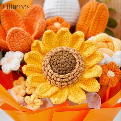 Cilimnas Crochet Flower Bouquet,Orange Knitted Flowers, Handmade Sunflowers Tulips Roses Bouquet for Birthday Anniversary Party Mother's Day Graduation Gifts