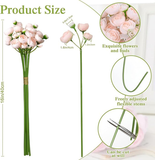 Ranunculus Artificial Flower,18 Pcs Champagne Faux Silk Mini Peony Flowers Fake Peonies Wedding Flowers DIY Bouquet for Centerpieces Arrangements Bridal Shower Decorations (Champagne)