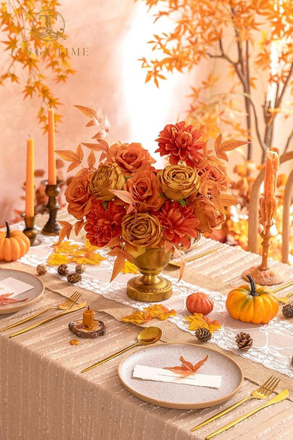 TINGE TIME Artificial Flowers Combo Box Set 16PCS Fake Rose Silk Flower with Stem for DIY Wedding Bouquets Centerpieces Baby Shower Party Home Fall Decoration (Blood Orange & Burnt Orange)