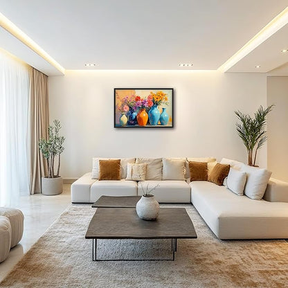 Large Colorful Floral Wall Art for Living Room, Framed Oversized Asian Flower Vase Decor Canvas Painting Sunlight Pictures Modern Artwork for Bathroom Bedroom Office Dining Room 36"x24"