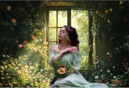 Baocicco 12x10ft Spring Window Photography Backdrops Sunshine Oil Painting Flowers Background Cloth for Marriage Valentines Mothers Day Engagement Party Decoration Photo Props Background Supplies