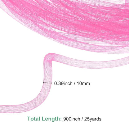 Mesh Tube Ribbon 25 Yards, 10mm Elastic Fabric Ribbons Mesh Tubing for Crafts/Gift Wrapping/Flower Bouquets/Wedding/Birthday/Holiday/Wreaths Christmas/Decoration[Pink]
