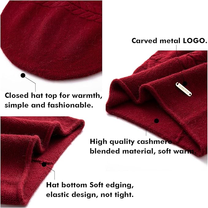 QUEENFUR Knit Slouchy Beanie Hats for Women Cashmere Ski Cap Knitted Wool Soft Warm Winter Hat