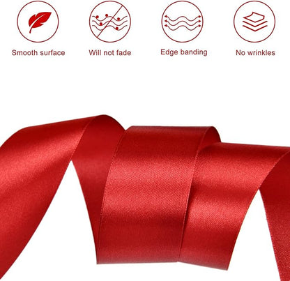 1-1/2 Inches 50 Yards Red Satin Ribbon, Solid Fabric Ribbon Roll for Flower Bouquets, Gift Wrapping, Wedding, Christmas, Handmade Crafts